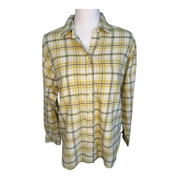 Loft Women’s Small Yellow Plaid Flannel Tunic Shirt Button Front - Picture 1 of 7
